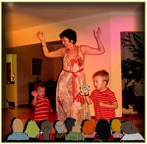 Annette and Sons perform in their living room